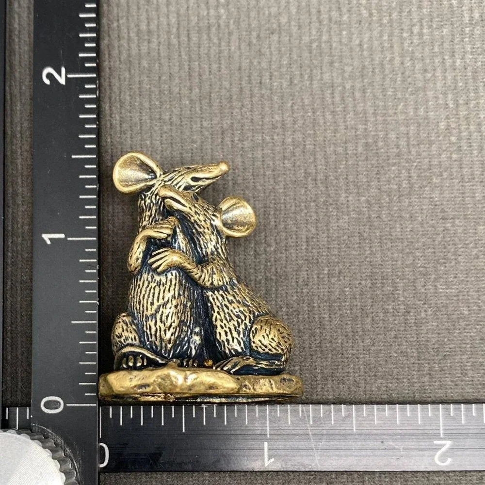 Brass Mouse Couple Figurine Love Partnership Good Luck Spirit Animal Altar Totem